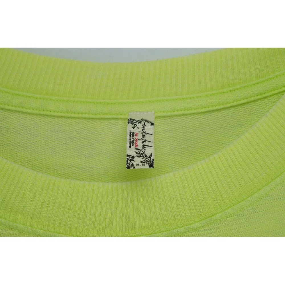 Free People Sleep T Shirt Size M Neon Green Good‎ Vibes Short Sleeve Good